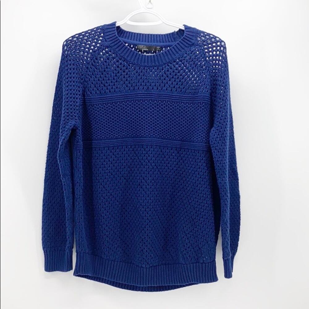 Prana kikamo sweater blue open knit transitional longline size M minimalist